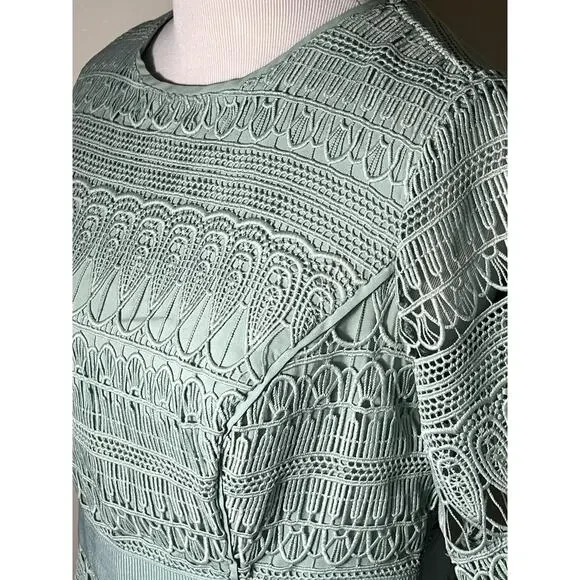 Eva Mendes NY&C Crochet Lace Midi Cocktail Dress Mint Green Petite‎ M NWT - Picture 5 of 15